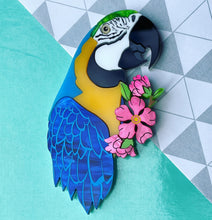 Load image into Gallery viewer, V2 Macawley the Blue & Gold Macaw Brooch