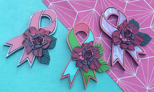 Warriors Breast Cancer Awareness Ribbon Charity Brooch
