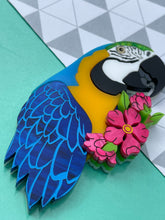 Load image into Gallery viewer, V2 Macawley the Blue &amp; Gold Macaw Brooch