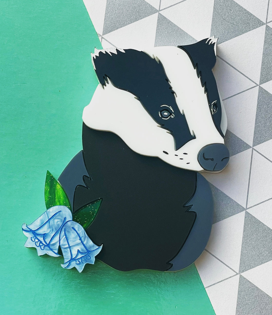 Badger in the Bluebells Brooch