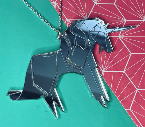 Origami Unicorn Pendant Necklace